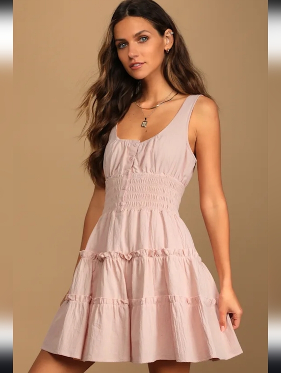 Lulus Dresses & Skirts - Lulu's Blush Pink Tiered Button-Front Mini Dress